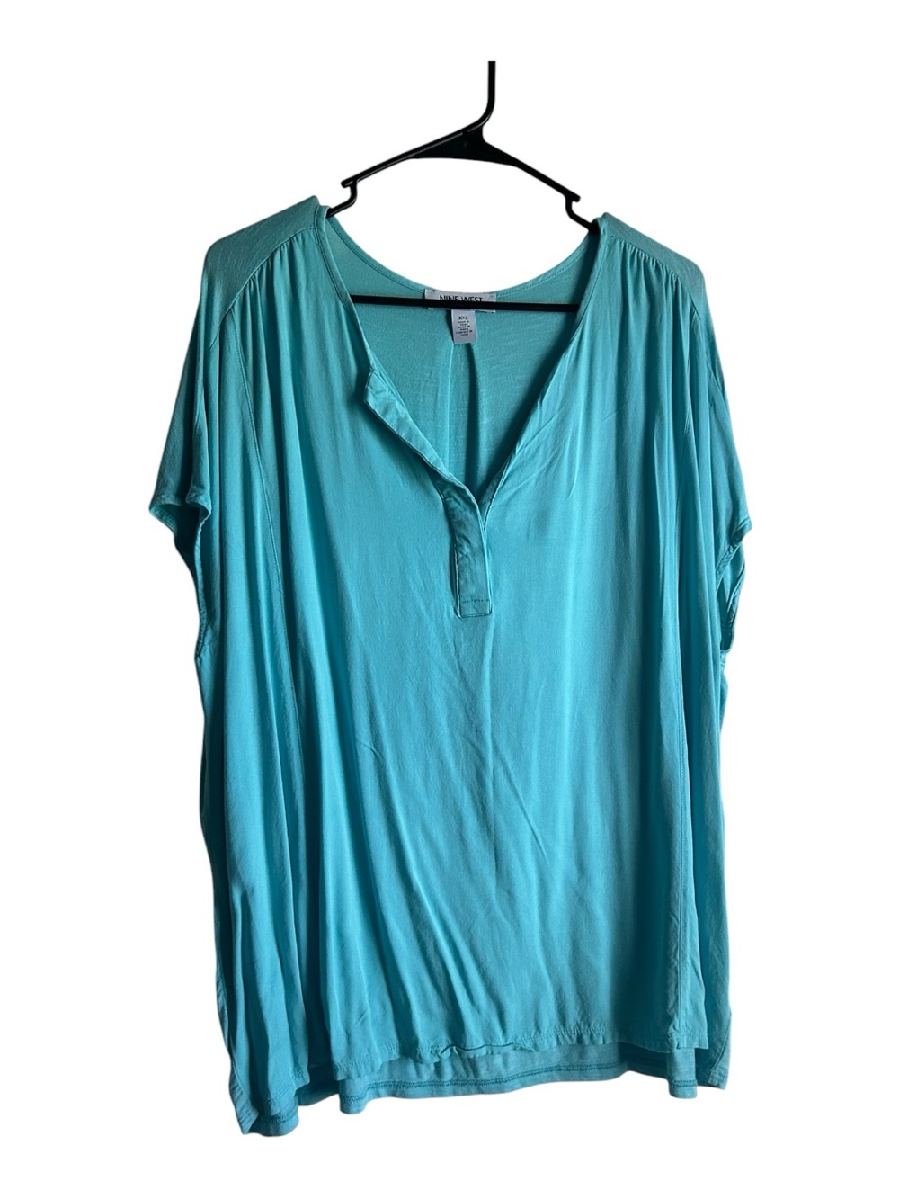 Nine West Size XXL Turquoise Split V-Neck Top